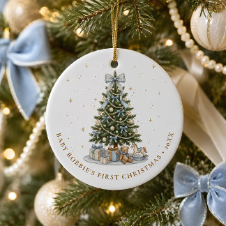Persoonlijke Kerstmis Eerste Baby Jongen Blauwe St Keramisch Ornament