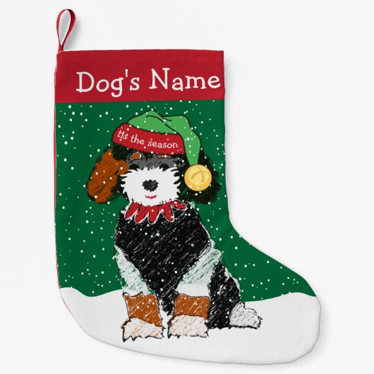 Persoonlijke kerstmis Elf Bernedoodle Kleine Kerstsok (Voorkant)
