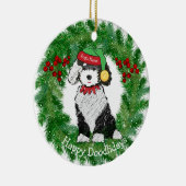 Persoonlijke kerstmis Elf Sheepadoodle Keramisch Ornament (Rechts)