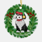Persoonlijke kerstmis Elf Sheepadoodle Keramisch Ornament (Voorkant)