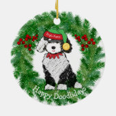 Persoonlijke kerstmis Elf Sheepadoodle Keramisch Ornament (Achterkant)
