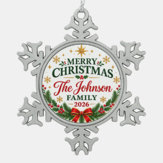 Persoonlijke Kerstmis Familie 2026 | Tin Sneeuwvlok Ornament