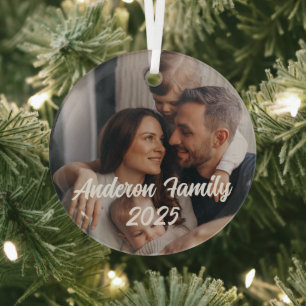 Persoonlijke Kerstmis Familie Aangepaste Foto Teks Glas Ornament