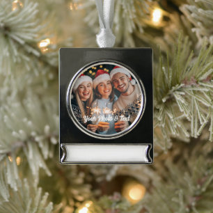 Persoonlijke Kerstmis Familie Foto Ornament 2025 Verzilverd Banner Ornament