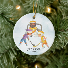 Persoonlijke Kerstmis Hockey Jongen Keramisch Ornament