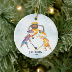 Persoonlijke Kerstmis Hockey Jongen Keramisch Ornament
