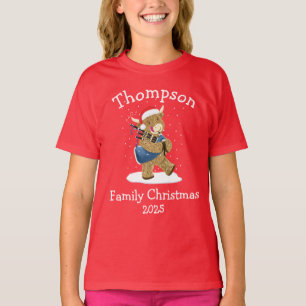 Persoonlijke Kerstmis Hoogland Koe Dudelsack Famil T-shirt