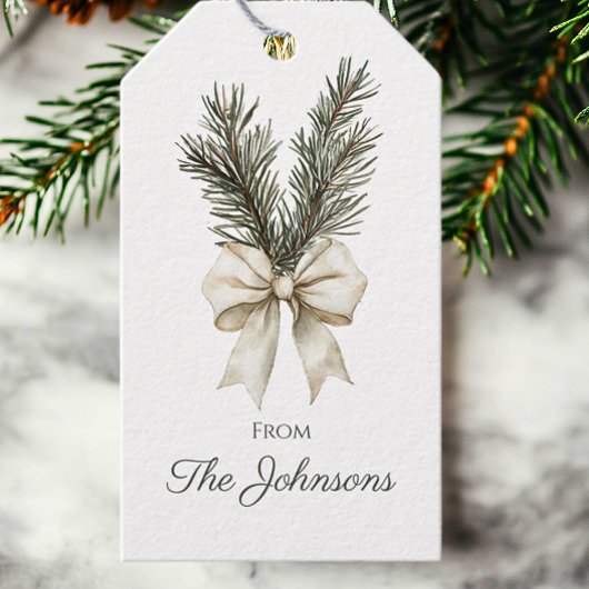 Persoonlijke Kerstmis Houtland Rustieke Pijnboomta Cadeaulabel