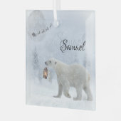 Persoonlijke Kerstmis IJsbeer Licht Glas Ornament (Voorkant links)