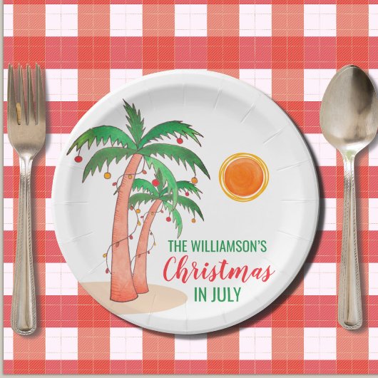 Persoonlijke Kerstmis in juli Palm Trees Papieren Bordje
