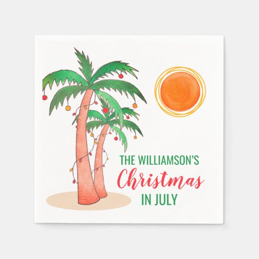 Persoonlijke Kerstmis in juli Palm Trees Servet (Voorkant)