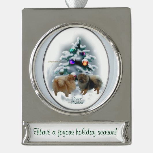 Persoonlijke Kerstmis in Pommeren Verzilverd Banner Ornament (Voorkant)