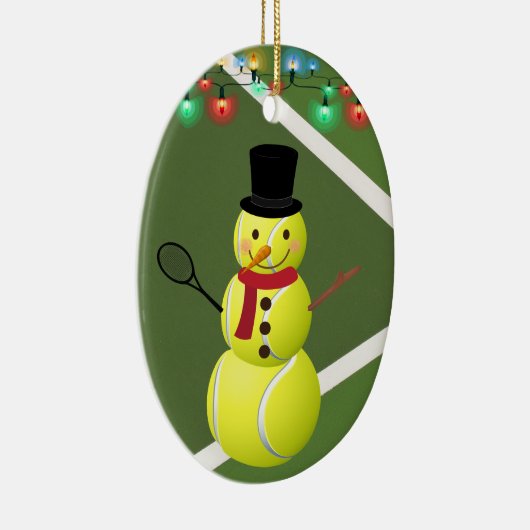 Persoonlijke kerstmis in Tennis Ball Snowman Keramisch Ornament (Rechts)