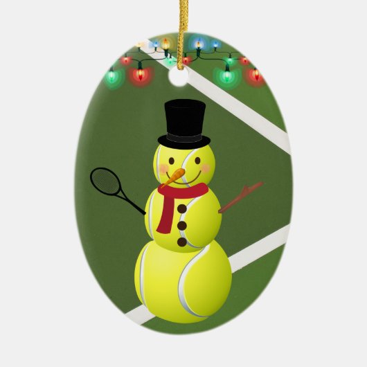 Persoonlijke kerstmis in Tennis Ball Snowman Keramisch Ornament (Voorkant)