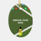 Persoonlijke kerstmis in Tennis Ball Snowman Keramisch Ornament (Achterkant)