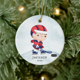 Persoonlijke Kerstmis Keramische Hockey Jongen Orn Keramisch Ornament