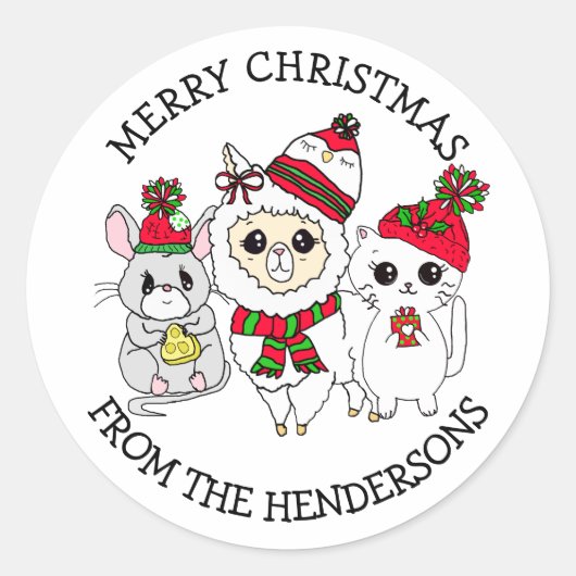 Persoonlijke kerstmis, keuken en muis ronde sticker (Voorkant)