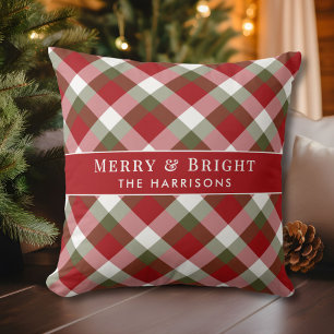 Persoonlijke Kerstmis Merry & Bright Plaid Kerst Kussen