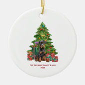 Persoonlijke Kerstmis met Dobermann-hond Keramisch Ornament (Voorkant)