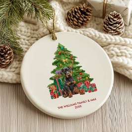Persoonlijke Kerstmis met Dobermann-hond Keramisch Ornament