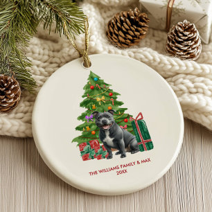 Persoonlijke Kerstmis met Pitbull-hond Keramisch Ornament