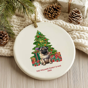 Persoonlijke Kerstmis met Pug-hond Keramisch Ornament