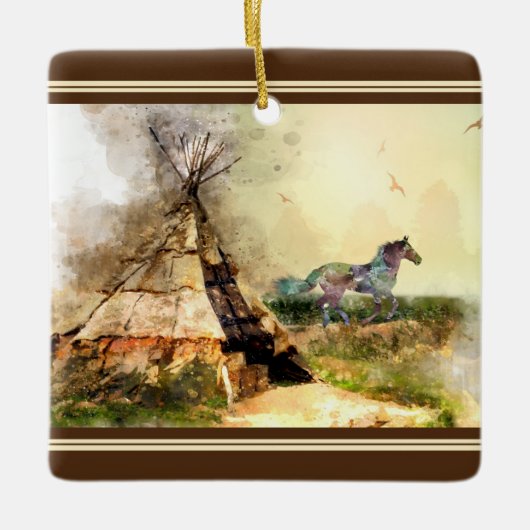 Persoonlijke kerstmis met Tipi en Pony Tepee Keramisch Ornament (Voorkant)