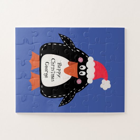 Persoonlijke kerstmis pinguïn legpuzzel (Horizontaal)