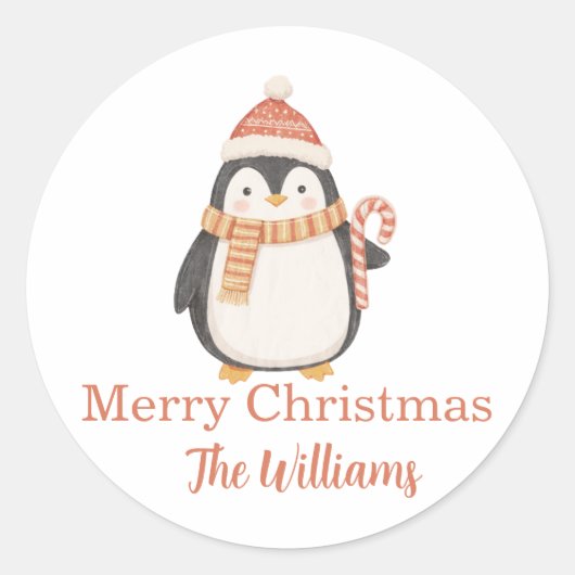 Persoonlijke Kerstmis pinguïn Ronde Sticker (Voorkant)