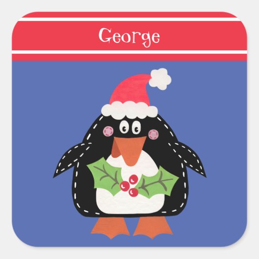 Persoonlijke kerstmis pinguïn vierkante sticker (Voorkant)