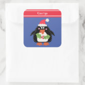 Persoonlijke kerstmis pinguïn vierkante sticker (Tas)