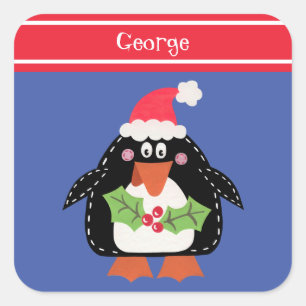 Persoonlijke kerstmis pinguïn vierkante sticker