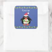 Persoonlijke kerstmis pinguïn vierkante sticker (Tas)