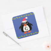 Persoonlijke kerstmis pinguïn vierkante sticker (Envelop)