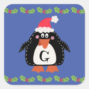 Persoonlijke kerstmis pinguïn vierkante sticker