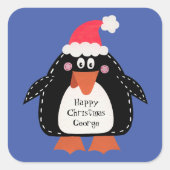 Persoonlijke kerstmis pinguïn vierkante sticker (Voorkant)