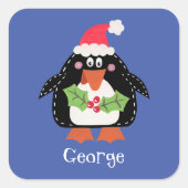 Persoonlijke kerstmis pinguïn vierkante sticker (Voorkant)