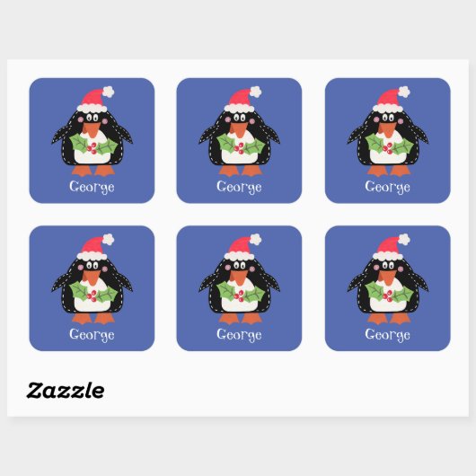 Persoonlijke kerstmis pinguïn vierkante sticker (Vel)