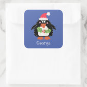 Persoonlijke kerstmis pinguïn vierkante sticker (Tas)