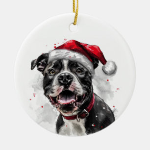 Persoonlijke Kerstmis Pitbull Hond Keramisch Ornament