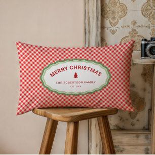 Persoonlijke Kerstmis Rode Gingham Vakantiedecorat Kussen