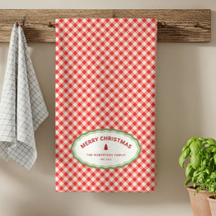 Persoonlijke Kerstmis Rode Gingham Vakantiedekenin Theedoek