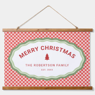 Persoonlijke Kerstmis Rood Geruit Gingham Hangend Wandkleed