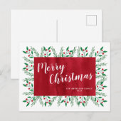 Persoonlijke Kerstmis Rood Watercolor Bloem Feestdagenkaart (Voorkant / Achterkant)