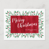 Persoonlijke Kerstmis Rood Watercolor Bloem Feestdagenkaart (Voorkant)