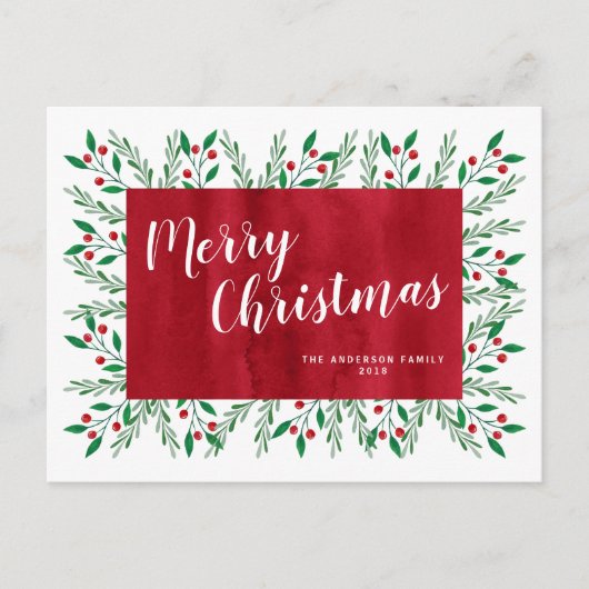 Persoonlijke Kerstmis Rood Watercolor Bloem Feestdagenkaart (Voorkant)