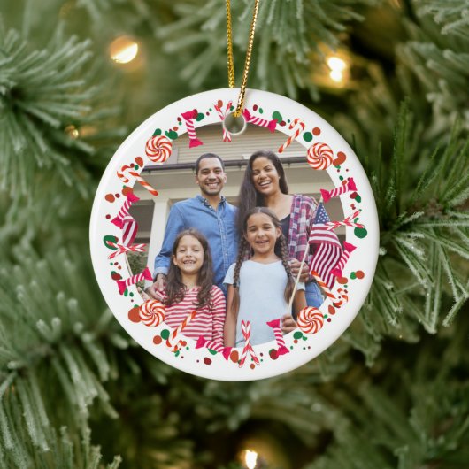 Persoonlijke Kerstmis Snoep Rand Foto Keramisch Ornament (Boom)