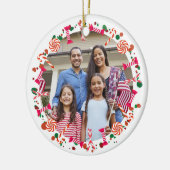 Persoonlijke Kerstmis Snoep Rand Foto Keramisch Ornament (Links)