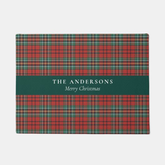 Persoonlijke Kerstmis Tartan Plaid Welkomstmat Deurmat (Voorkant)