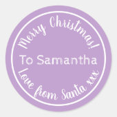 Persoonlijke Kerstmis van Kerstman Lilac Ronde Sticker (Voorkant)